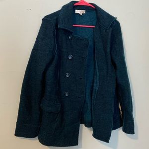 Blue wool blend button sweater jacket
